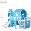 Low Loft Bed with Tent and Slide, Solid Wood Loft Frame with Safety Guardrails and Ladder for Kids Bedroom,Easy Assembly 2