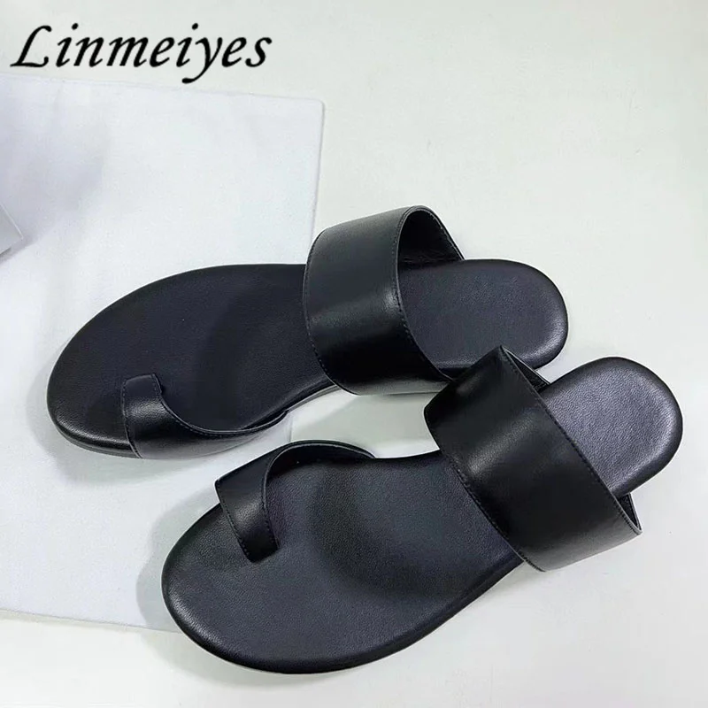 

Summer Flat Slippers Women Leisure Holiday Slides Shoes Female Genuine Leather Flip Flop Black White Beach Sandals Woman