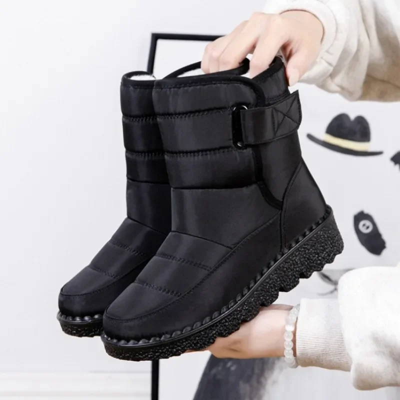 

Женские ботинки 2023, зимние теплые женские ботильоны на платформе, водонепроницаемые Нескользящие плюшевые ботинки, хлопковая обувь без застежки, Botas Mujer