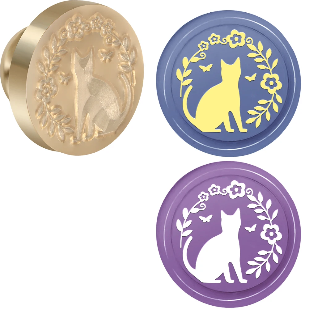 

Cat and Wreath Wax Seal Stamp DIY Craft Supplies Scrapbooking Christmas Wedding Invitation for Decoration Wine Bags, Gifts