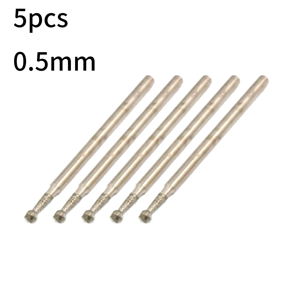 

5pcs 0.5mm-3mm Ball Round Rotary Diamond Burr Drill Bit Grinding 2.35mm Shank Glass Carving Grinding Carving Polishing Drill Bit