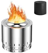 Giantex Smokeless Fire Pit for Outside, 19.5" Stainless Steel Bonfire Stove w/Protective Cover & ...