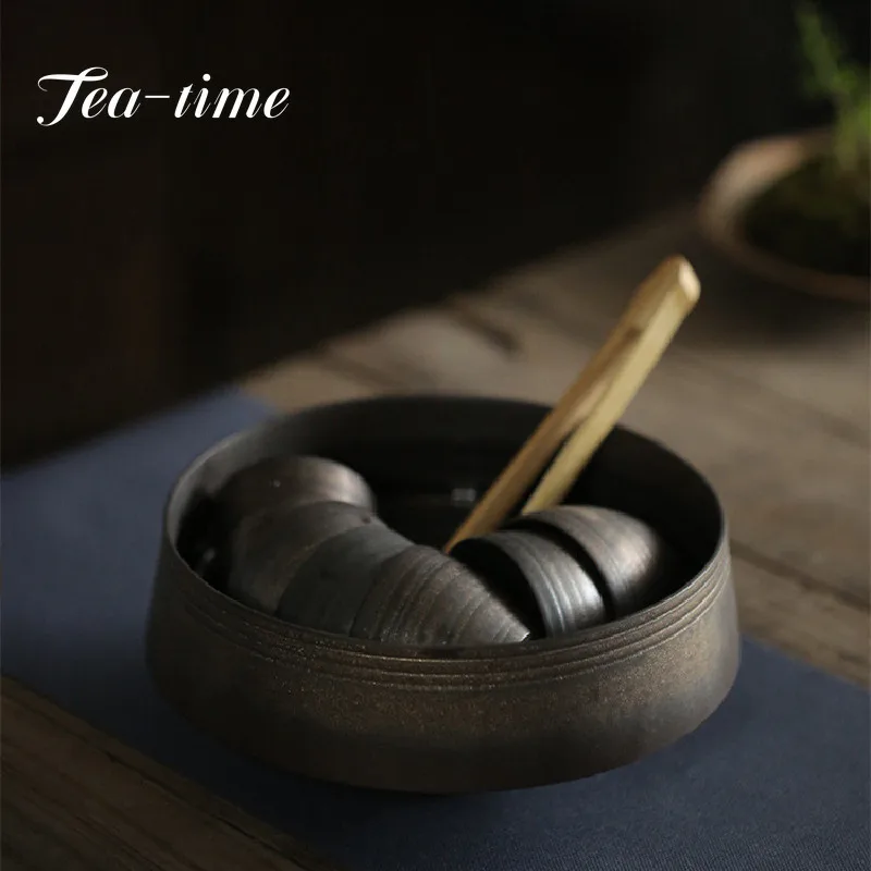 Handmade Iron Glaze Ceramic Tea Wash Bowl Washing Cup Bowl Water Storage Tea Cup Container Chinese Jianshui Ceremony