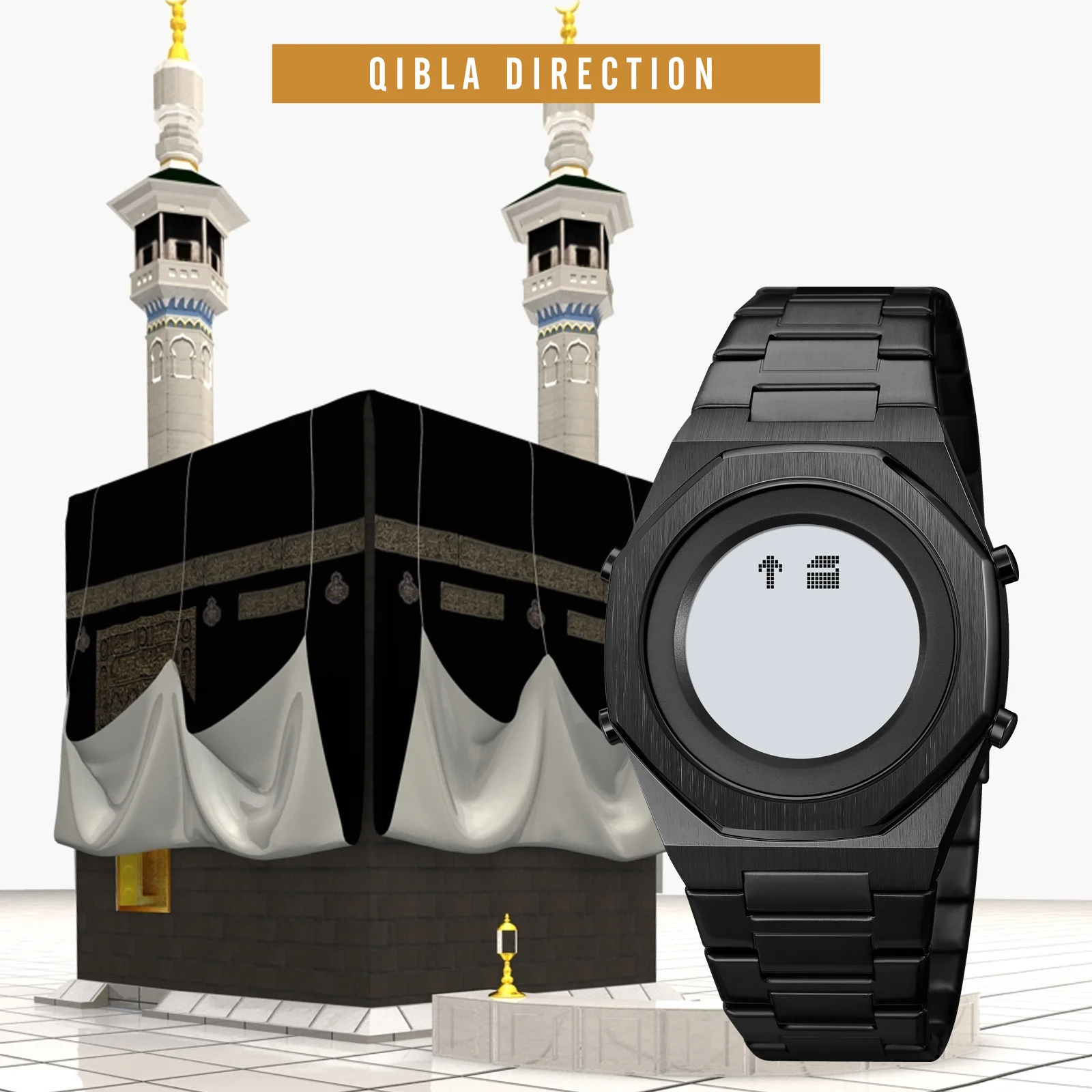 Фото Мужские часы SKMEI 2069 с компасом Qibla, мусульманские часы Azan, мужские часы, мужские деловые часы из стали, мужские наручные часы Hijri, исламские мужские часы №3