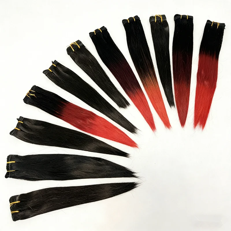 Ombre Black Hair Bone Straight Hair Extensions Bundles  Long Hair Synthetic 22 Inch Straight Hair Hair  Colorful High Temperatur