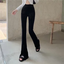 

High Waist Split Casual Pants Women's Spring Plush Thickened Bell Bottoms White Black Casual Floor Mopping Suit Pants