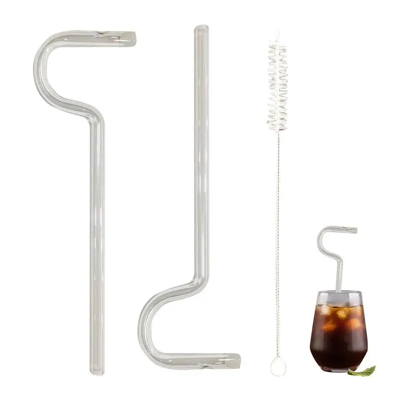 Straw Reusable Drinking Glass Straws With Flute Style 2 Pcs Drinking Straws With Straw Brush Lip