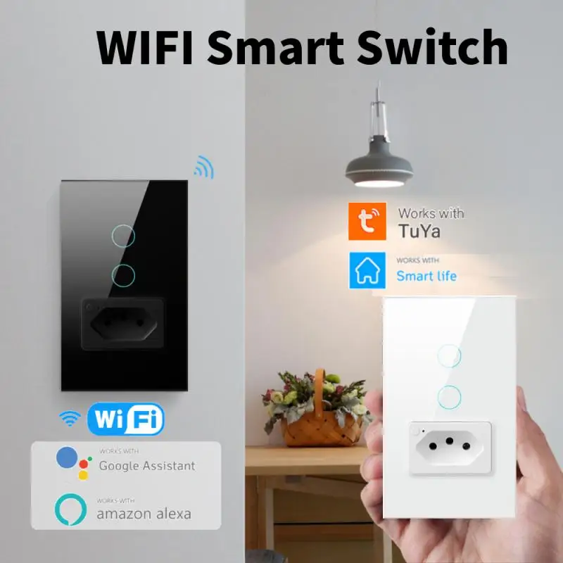 

Розетка с Wi-Fi Tuya, 16/20 А, 4 х2, стеклянная панель, 1/2 кнопок