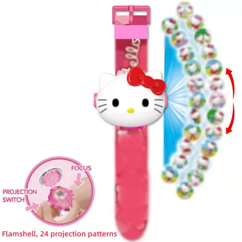 Sanrio Hello Kitty Toys Set 3D Projection Digital Watch Cinnamoroll Kuromi Melody Anime Action Figures Model Toy Kid Gift 2