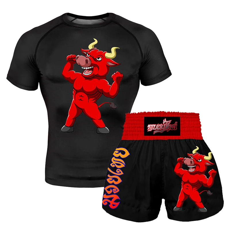 Muay Thai Shorts MMA Shorts Printed Combat shorts Fitness free boxing training clothes children's rash Protection T-shirt boxing
