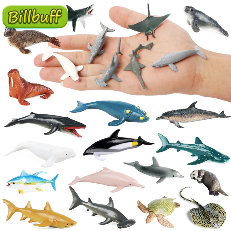 Mini Sea Life Action Figures Marine Aquarium Animal Dolphin Crab Shark Turtle Model Ocean Miniature Cognition Toys For Children