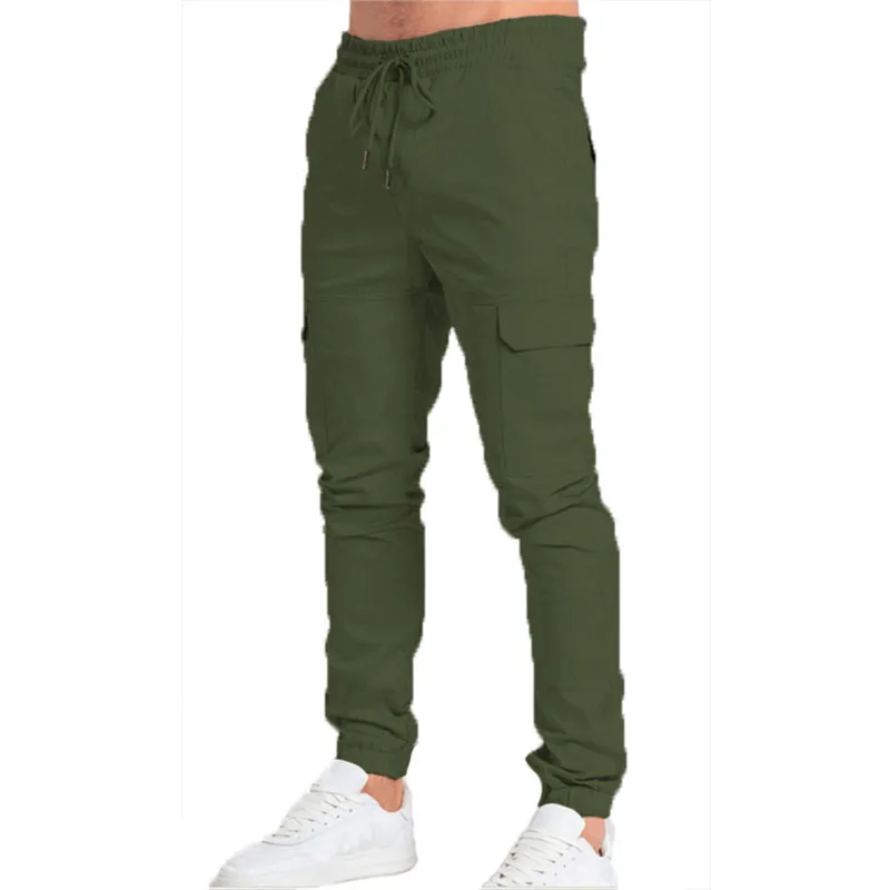 Summer KPOP Fashion Style Harajuku Slim Fit Trousers Loose All Match Casual Pants Cotton Solid Cross-Pants Pockets Men's Pants