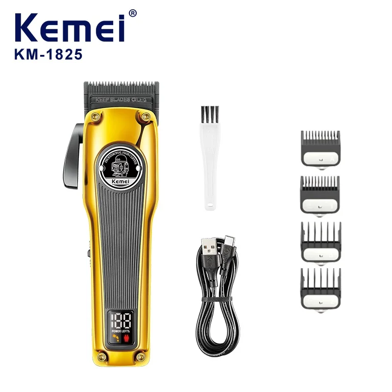 KEMEI Professional Man Hair Trimmer , Cordless Electric USB Charging LCD Display Barber Hair Cutting Machine KM-1825