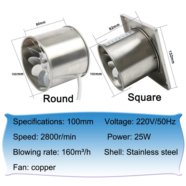 Ventilateur de fenêtre en acier inoxydable, conduit de ventilation