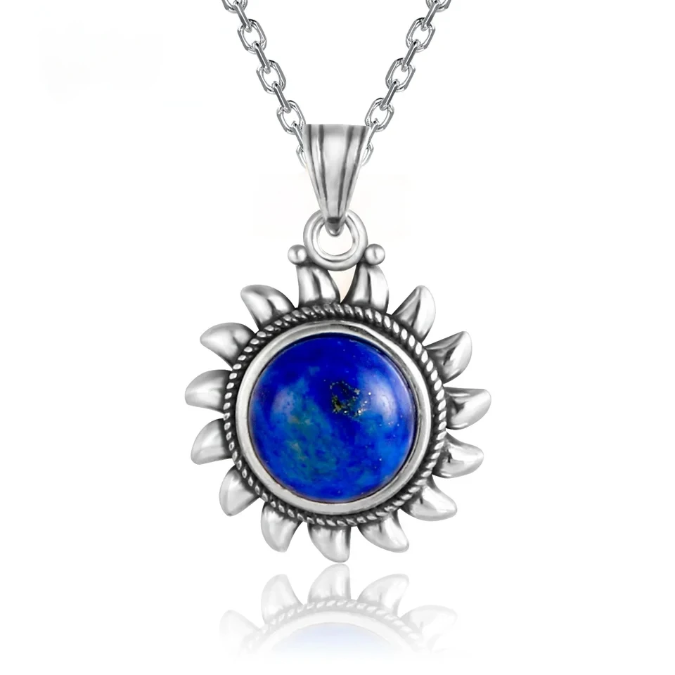 

925 Sterling Silver Necklace Natural Lapis Lazuli Pendants Necklace for Women Wedding Anniversary Party Gifts Jewelry