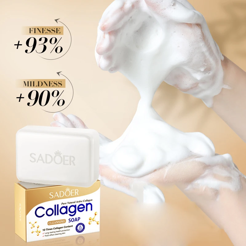 1/2pcs SADOER Collagen Ossein Facial Soap Face Wash Foam Facial Cleanser Moisturizing Oil Control Body Bathing Handmade Soap