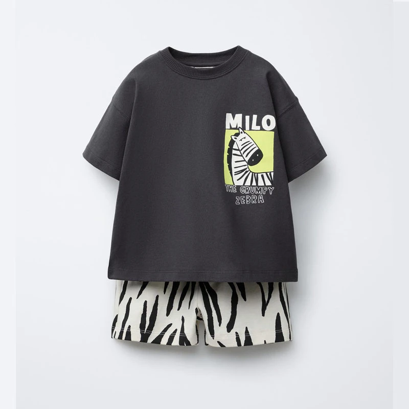 Animal printed boys' short-sleeve suit summer clothing new style cartoon T-shirt + pants two-piece children's clothing set