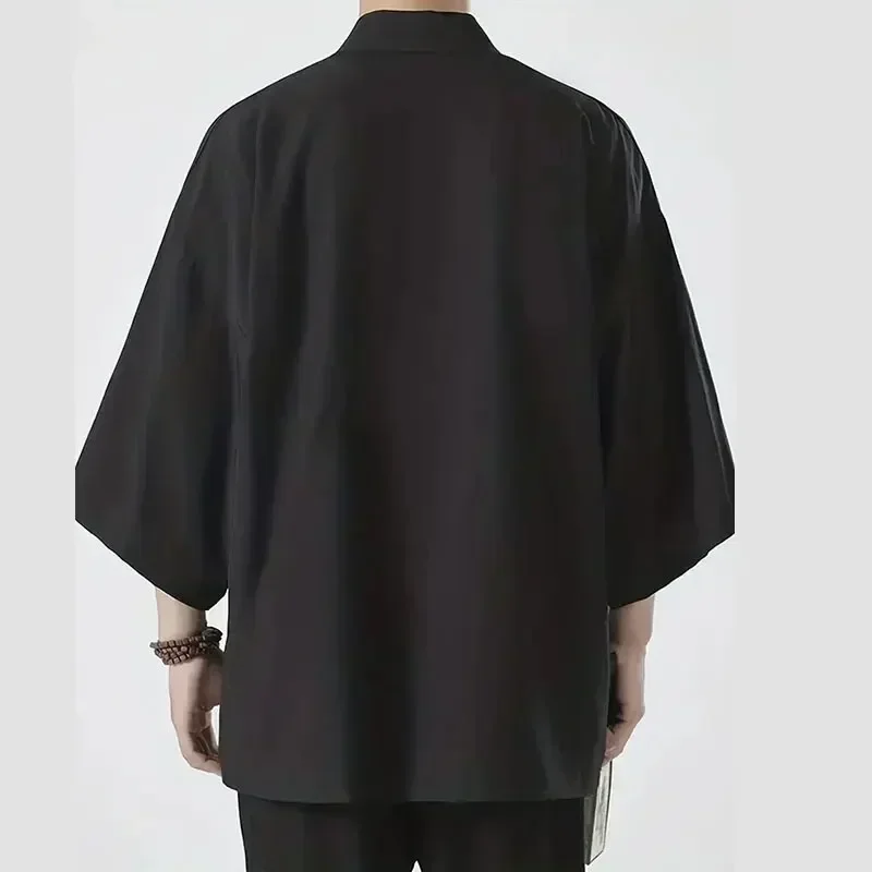 Mens Lightweight Black Kimono Cardigan for Summer