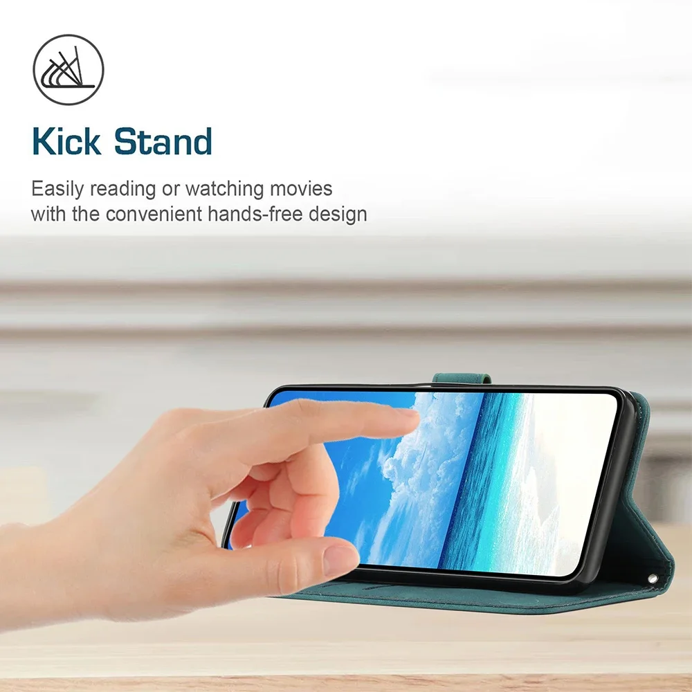 Premium PU Leather Flip Wallet Case with Card Holder and Stand, Strap Included