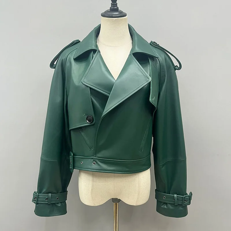 Leather Jackets Women's Genuine Sheepskin Jacket Cropped Coat Short Real Leather Coat FG5796 women leather jacket