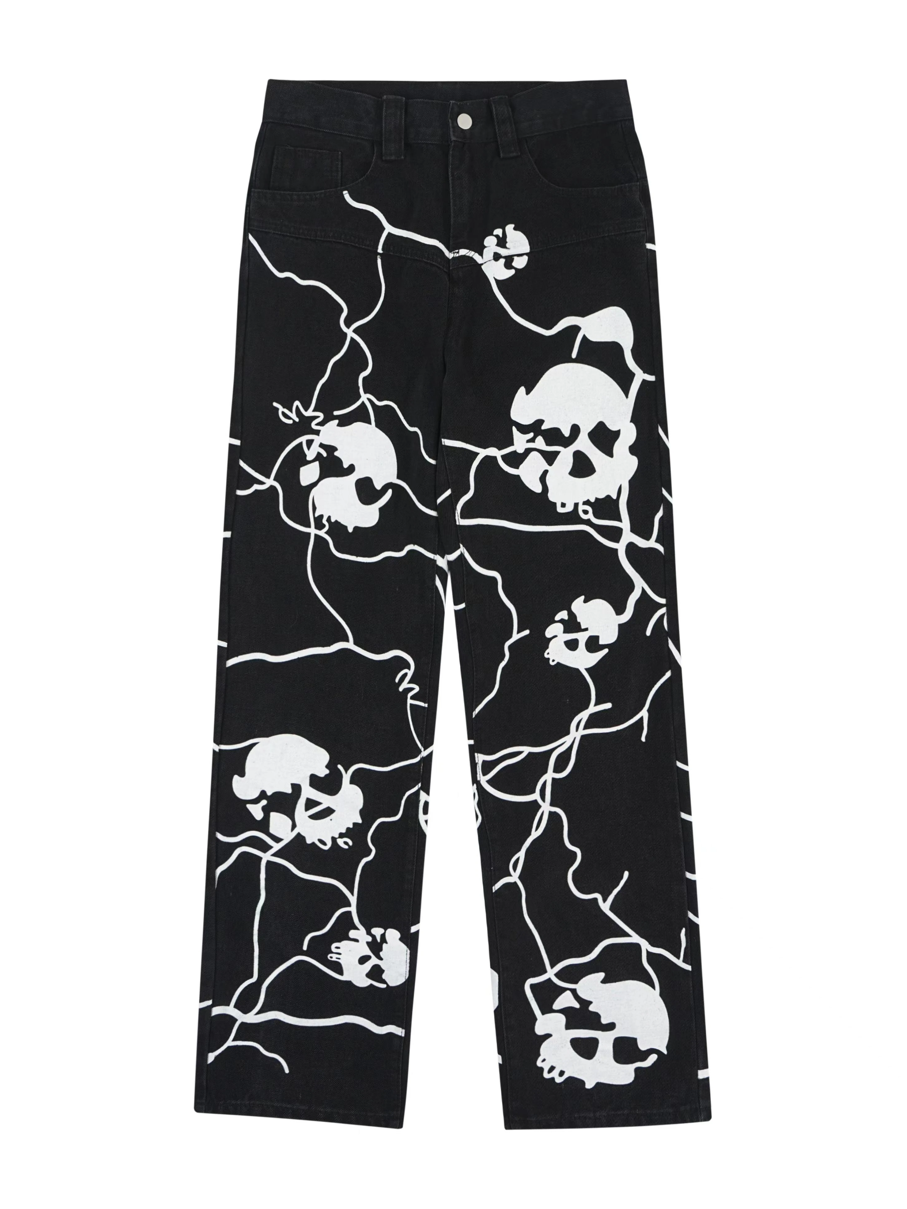 Skull Printed Man Woman Black Jeans Trousers for Men Trends Clothes Pants Men's Punk Trendyol Streetwear Hip Hop Casual Straight