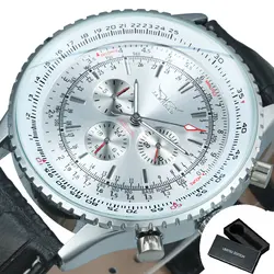 JARAGAR Luxury Automatic Men's Pilot Watch with Multifunction Sub - Dials and Leather Strap (BOX WHITE)