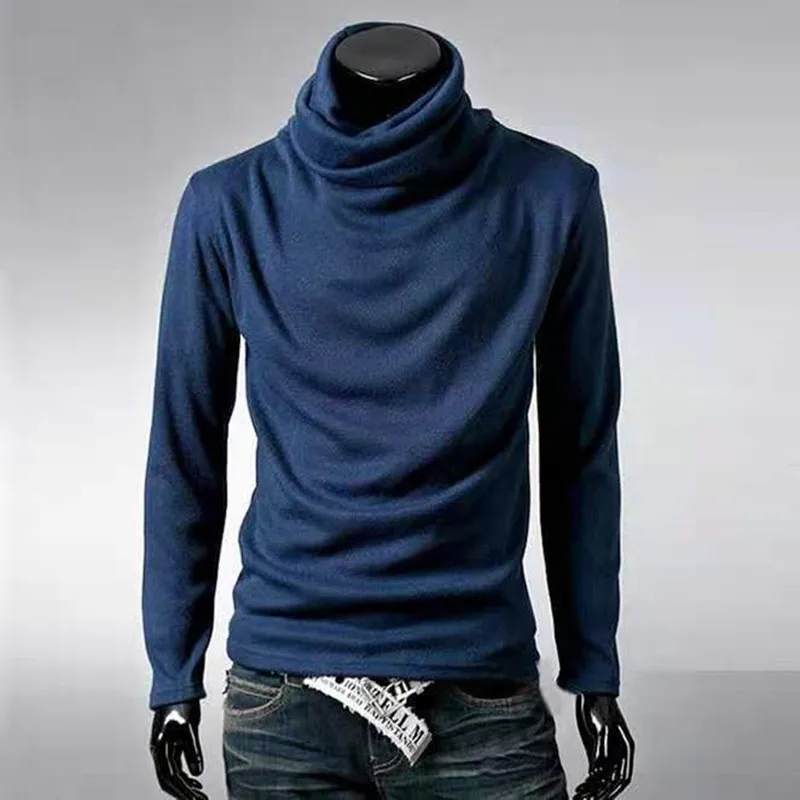 

2023 Men's High Collar Underlay Shirt Slim Fit Stacked Long Sleeve Solid Korean Edition Knit