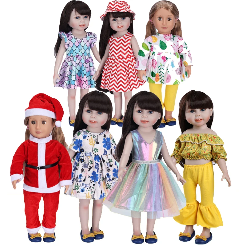 

18 Inches Clothes for American Dolls Dresses Outfits Wear Accessories for Doll Christmas Sportsuit Style Toys for Girls Gift