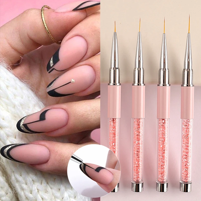 Professional Nail Art Brushes Pens Line Brush Pink UV Gel Painting 3D Rhinestones Brush Manicure