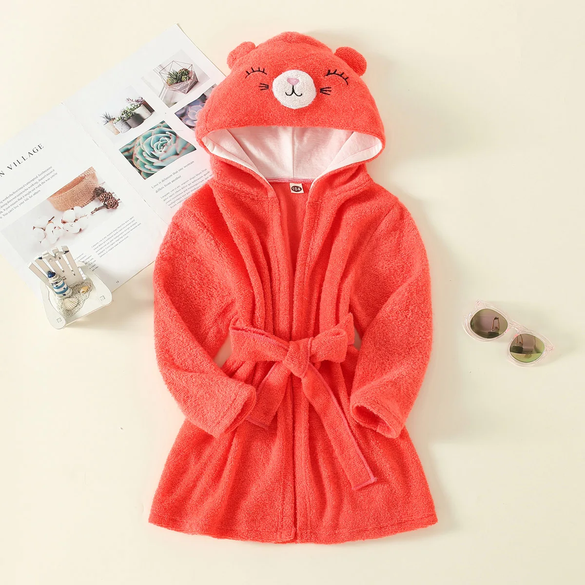 Kids Pajamas Set Toddler Girl Bear Animal Shape Furry Long-Sleeved Lace-Up Warm Winter Nightgown