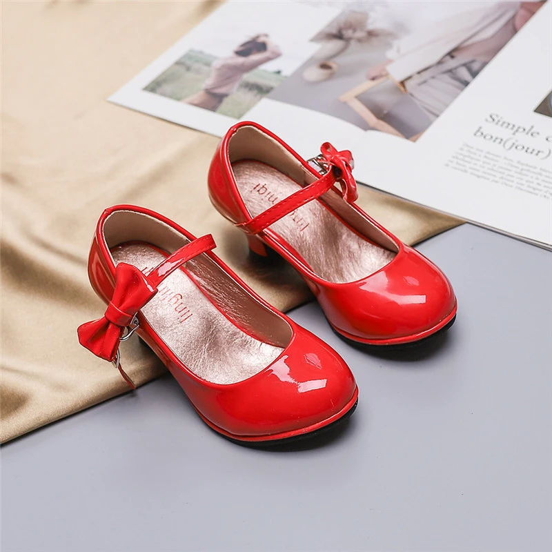 Girl's High Heel Leather Shoes for Spring Autumn School Performance Kids Fashion Causal Princess Dress
