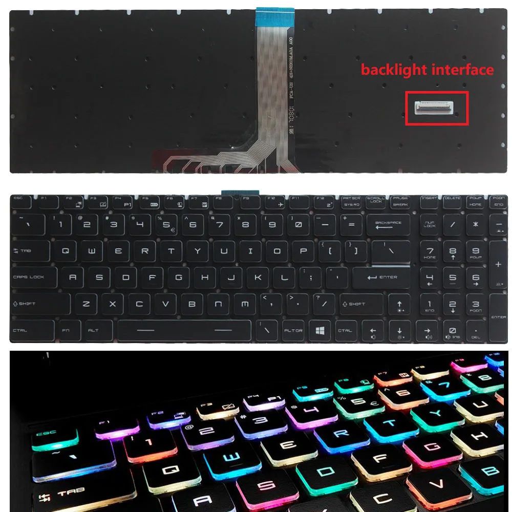 Backlit Nos Teclado para Msi Ge63 Ge65 Gl65 Ge73 Gs75 Gl75 Ms17e5 Gp75 Ge75 Ge75 Ms-17e1 Ms-17e2 Novo