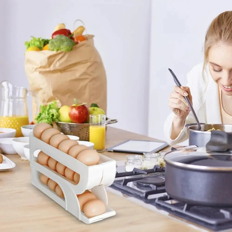Automatic Egg Rolling Dispenser 3-Tier Automatic Egg Rolling Holder Space-Saving Storage Container For Fridge Rack