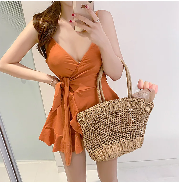 

New Push Up Tankini Swimsuit Women One-piece Swimwear Dress Korea Onepiece Swimming Suit For Ladies Bathing Suit With Shorts