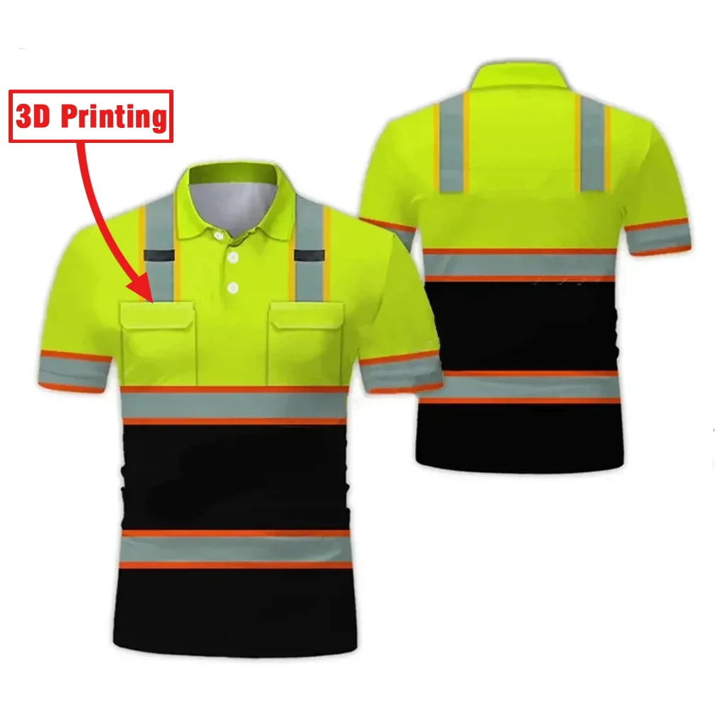 Construction Site Project Quick Dry Men's Polo Shirt Stripe 3D Printing Short Sleeve Breathable Loose Work Clothes Wholesale 1