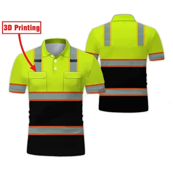 Construction Site Project Quick Dry Men's Polo Shirt Stripe 3D Printing Short Sleeve Breathable Loose Work Clothes Wholesale 1