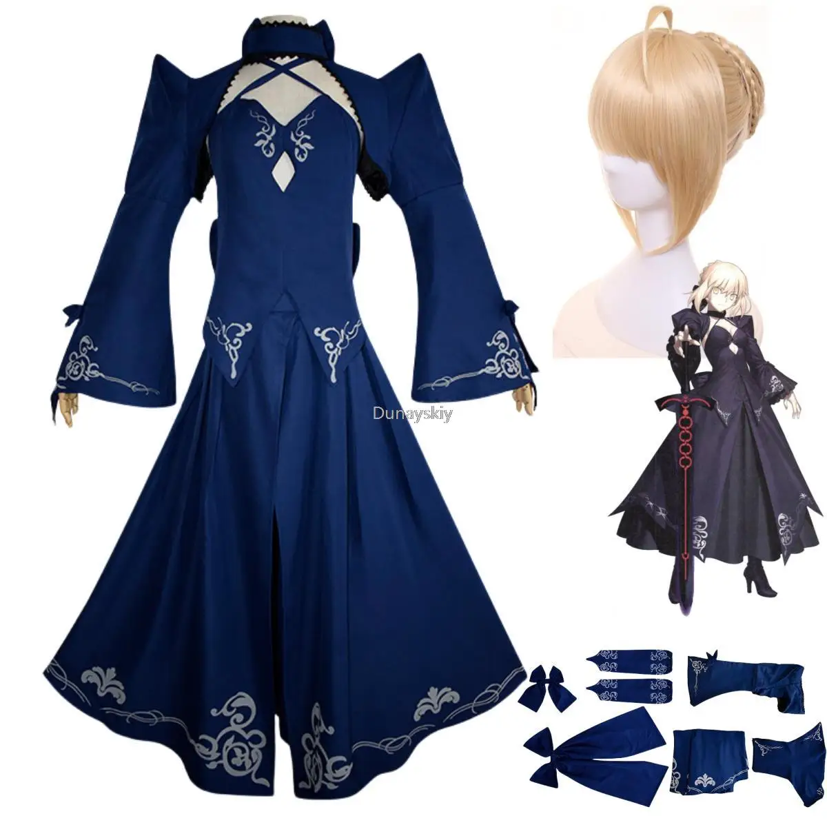 

Anime Game Fate/stay Night Arturia Pendragon Cosplay Costume Saber Alter Wig Swordsman Uniform Dress Woman Sexy Carnival Suit