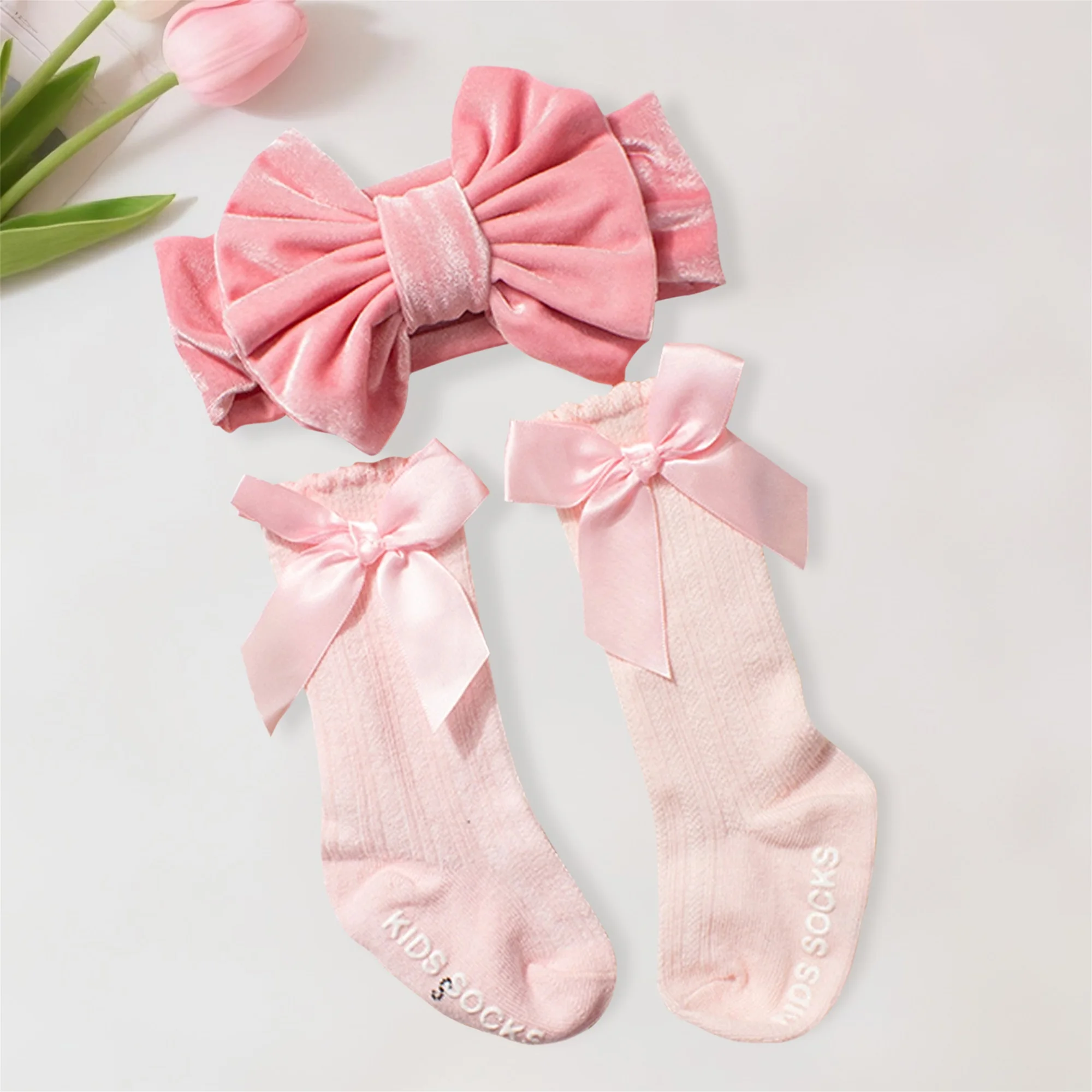 Adorable Baby Girls Socks and Headband Set with Delicate Knit Bow Detail for Special Occasions like Parties Weddings and