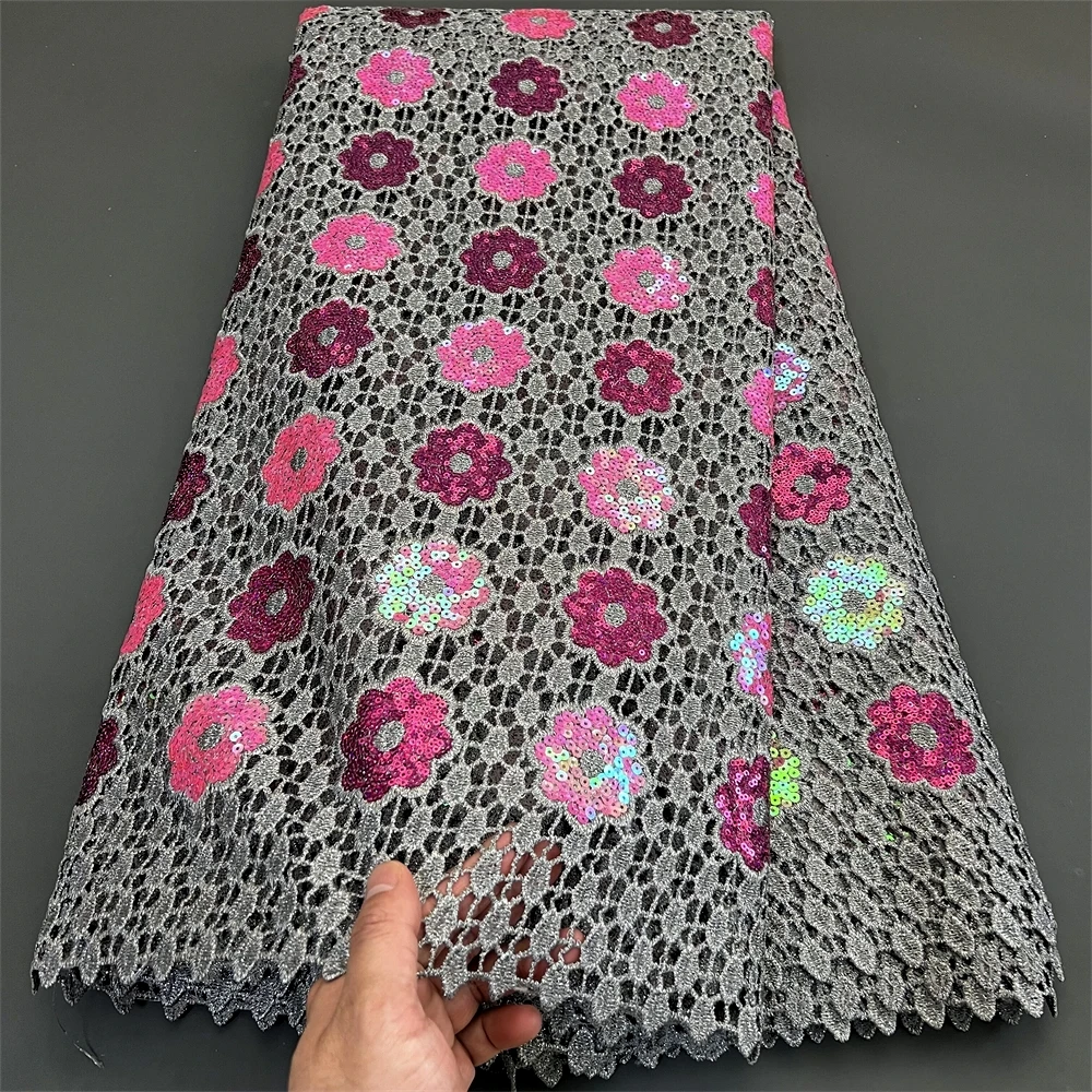 NigWin-Tissu Africain en Dentelle de Tulle de Haute Qualité, Broderie de Paillettes, Robe de Soirée Guipure Française pour Couture, 5 Mètres, 2025
