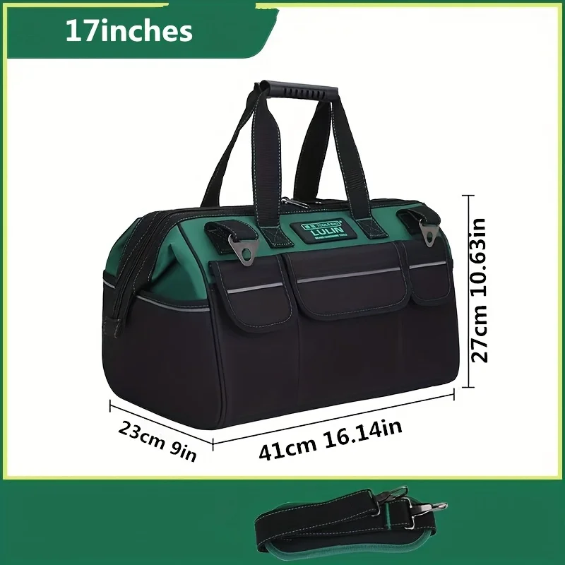 일체형 녹색 17인치 18인치 21인치 전기 기술자용 공구 가방, 대형 포켓 캔버스 휴대용 옥스포드 천 수리 공구 상자, 매우 두꺼운 대용량 공구 가방, 전기 기술자, 주택 개조, 낚시 및 다양한 수리 작업에