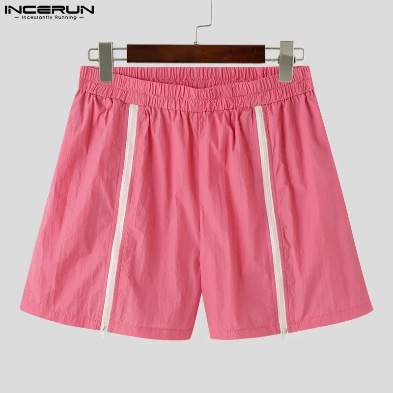 INCERUN Men Shorts Solid Color Elastic Waist Loose Zipper Joggers Casual Men Bottoms Streetwear Summer 2024 Fashion Male Shorts 5