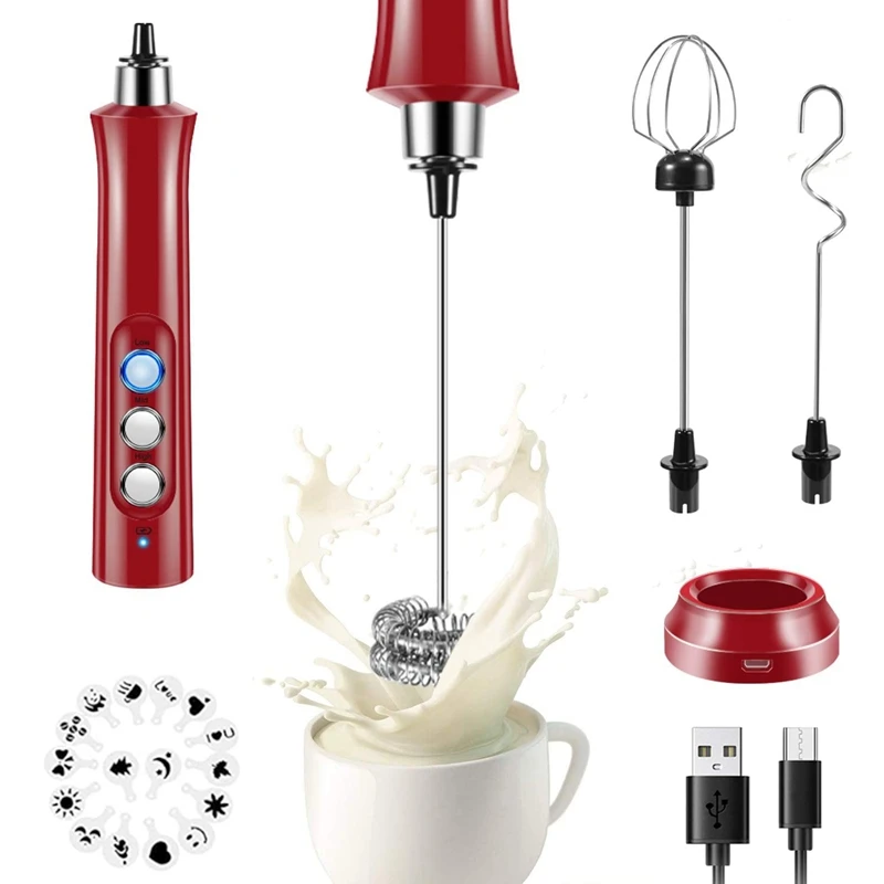 

Mini Frother For Coffee,Milk Frother Handheld,Whisk Drink Mixer For Coffee Matcha USB Rechargeable With16 Stencils