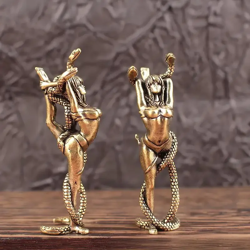 Massive Messing Frauen und Schlange Möbel Ornamente Wohnzimmer Schreibtisch Tee Haustier Messing Handwerk Bronze Miniaturen Dekoration
