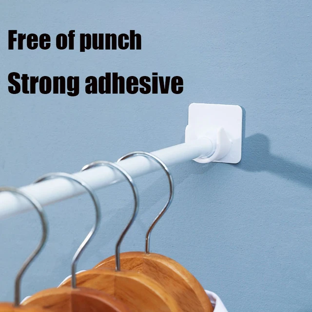 2Pcs Gyűrűs Horgos Lyuk Nélküli Erős Ragasztó Törülköző Rúd Fürdőfüggöny Rögzítő Tartókészlet Teleszkópos Függönyrúd Tartó - Image 2