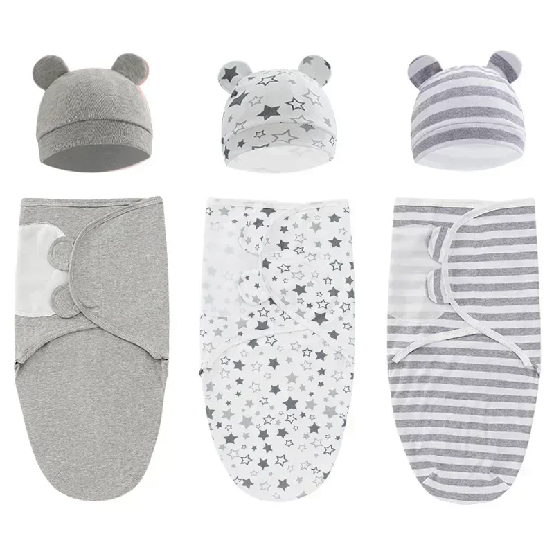 Newborn Cotton Swaddle Hat Set 1