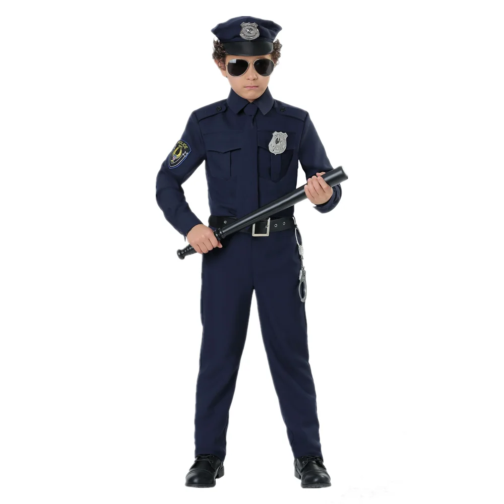 

Full Set Deluxe Police Cop Officer Costume Cosplay Kids Halloween Carnival Party Performance Fancy Dress Uniform