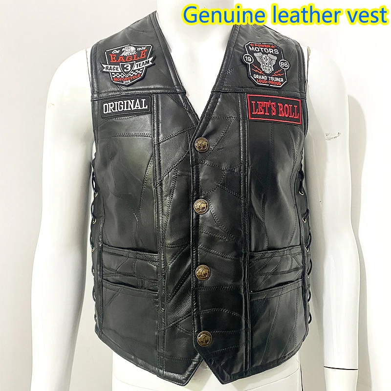 Description Picture 3 of itemMoto Leather Vest Patch Men's Motorcycle Sleeveless Jacket Collarless Moto&Biker Waistcoat Locomotive Club Punk Veste