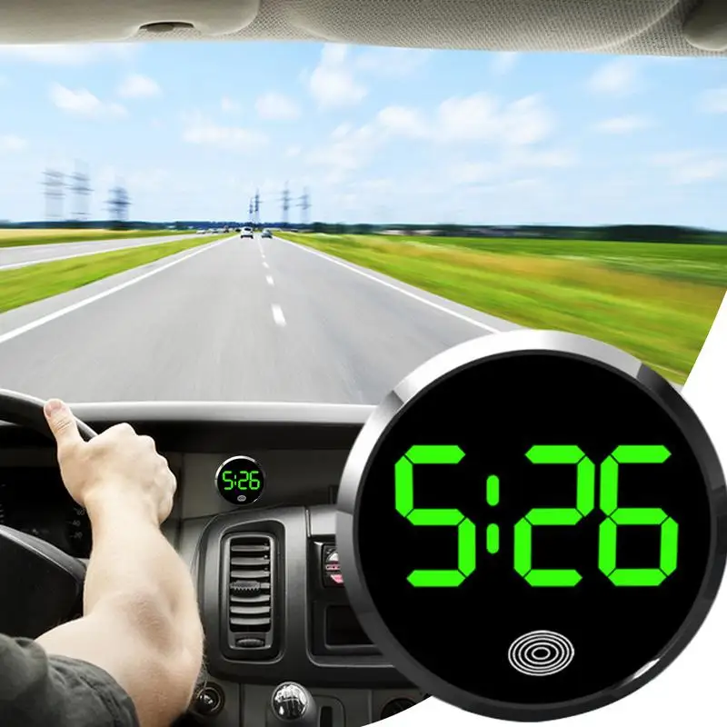 Mini Car Clock Round Shape Luminous Vehicle Dashboard Clock Round Alloy Touch Luminous Creative Digital Clock For Car Air Vent