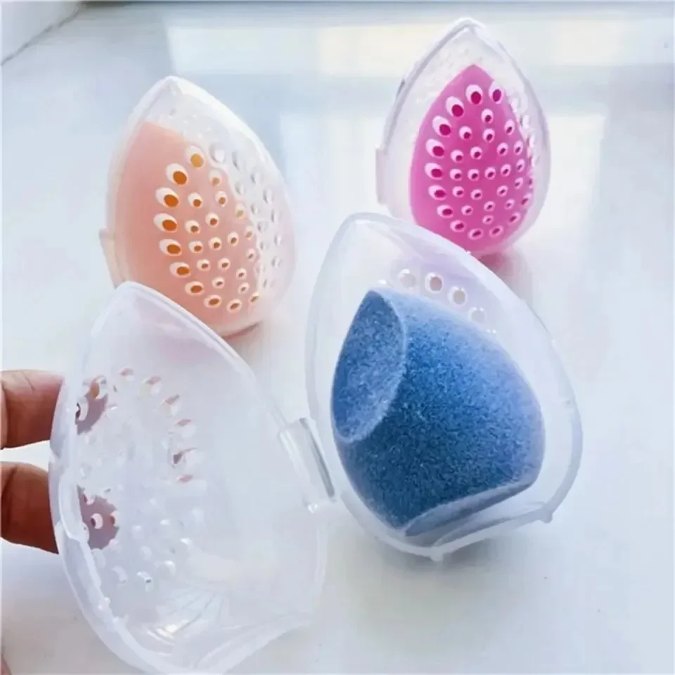 Empty Makeup Sponge Storage Box Plastic Egg Shaped Cosmetic Puff Organizer Rack Portable Makeup Blender Holder Stand Drying Box