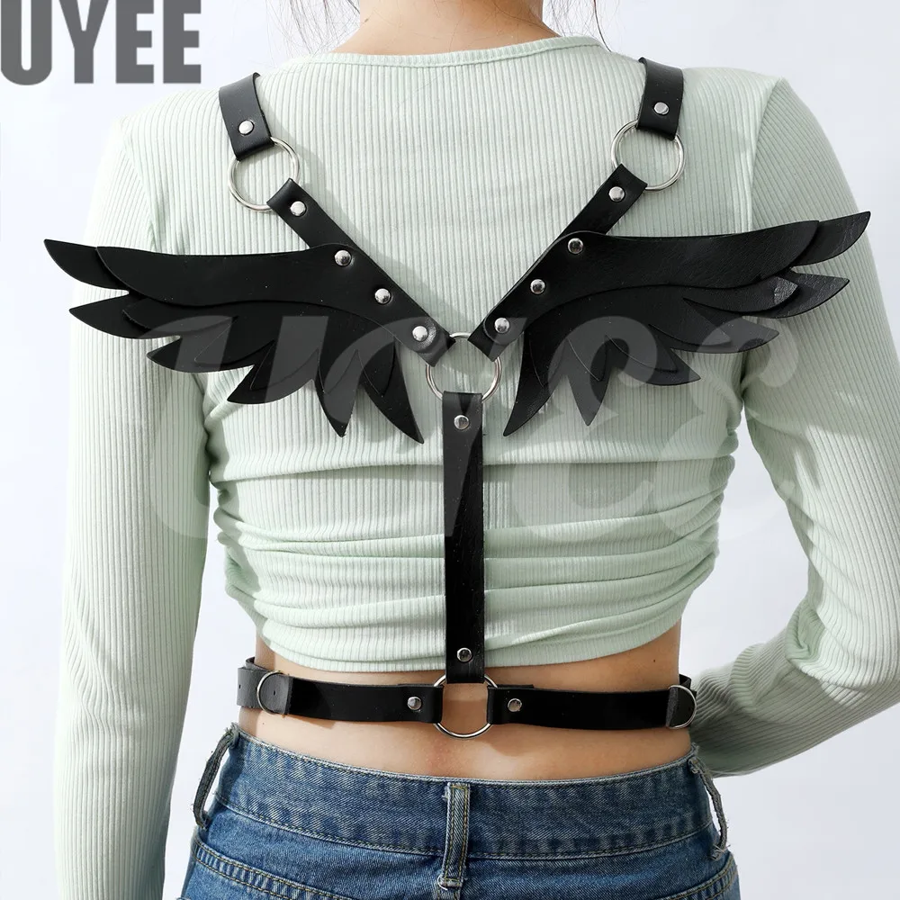 Snunui Waist Punk Harness Belt Fashion Body Chain Black Leather Goth  Adjustable Accessories for Women & Girls Party Cosplay